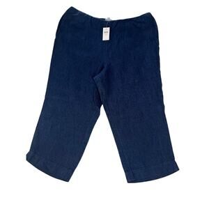 Pure Jill J Jill Indigo Pull-On Linen Pants sz XL NWT resort wear natural fiber